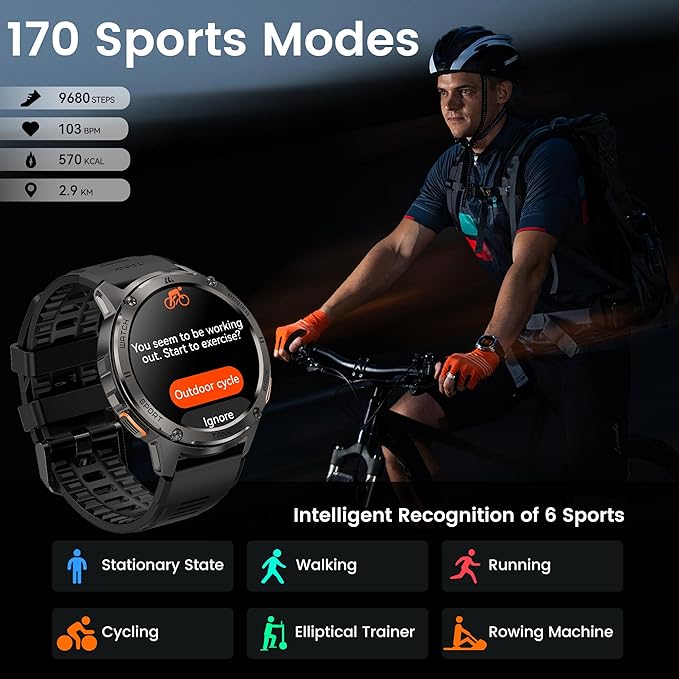 KOSPET Smart Watch for Men, 60 Days Extra-Long Battery, 50M Waterproof for Swimming, Rugged Military Full Metal Body Smartwatch, 1.43” AMOLED Always-On Fitness Watch(Answer/Make Calls) AI Voice