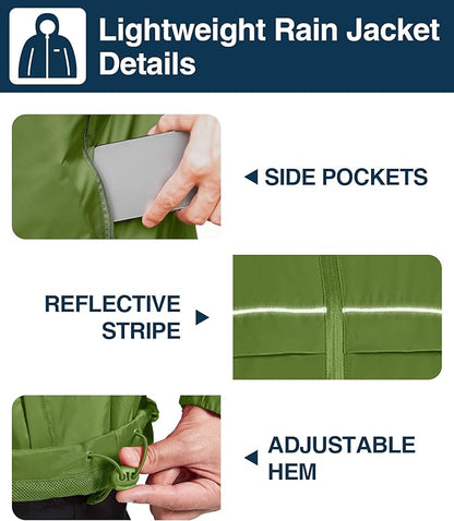 SWISSWELL Rain Jacket Men Waterproof Windbreaker, Lightweight Hooded Raincoat for Daily Casual