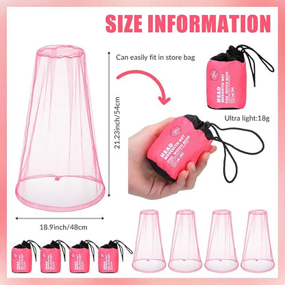 HESTYA 4 Pack Mosquito Net Mesh for Head Face Neck Fly Netting Hood from Bugs Gnats No See Net with Carry Bags for Outdoor