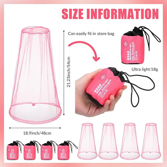 HESTYA 4 Pack Mosquito Net Mesh for Head Face Neck Fly Netting Hood from Bugs Gnats No See Net with Carry Bags for Outdoor