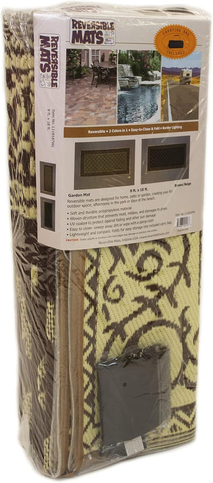 Stylish Camping L118187WL 8-feet by 18-feet LED Illuminated Patio Mat - Outdoor Patio Brown/Beige RV Camping Mat