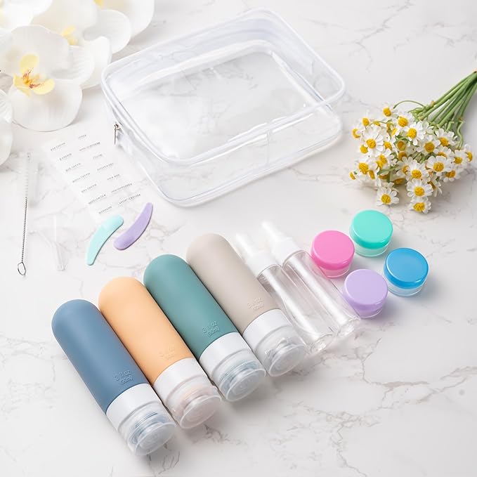 MODENGKONGJIAN 16 Pack Travel Bottles for Toiletries,TSA Approved Silicone Squeezable Travel Shampoo Bottles, 3oz Leak Proof Refillable Toiletry Cosmetic Containers（16 Pcs/Light Yellow）