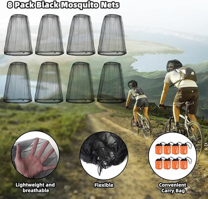 Wholelovein 8 Pack Mosquito Covers Wearable Head Net Face Mesh Protecting Net Mosquito Fly Insects Bugs