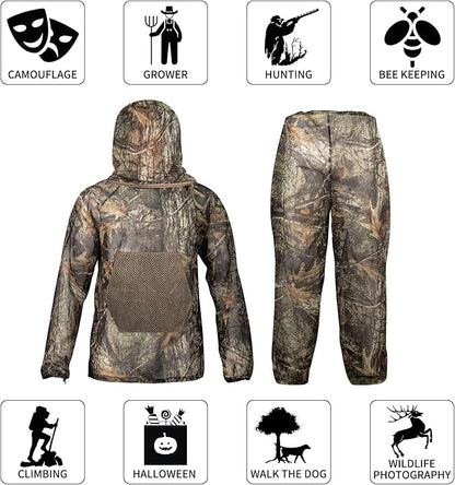 Mosquito Net Suit Camo Hunting Mesh Suit Bug Net Clothing with Hood for Outdoor Protection No-See-Ums Garden Camping