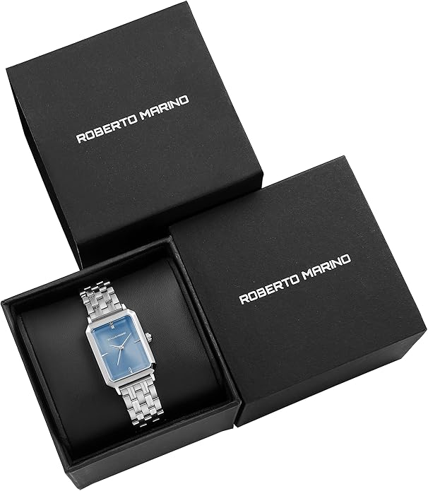 Roberto Marino RM1982 Women’s Luxury Watch Rectangular Gold – Japanese Quartz Movement, Vintage Stainless Steel Design, Silver Dial, Elegant Dress Timepiece, 3ATM Water Resistant – Reloj para Mujer