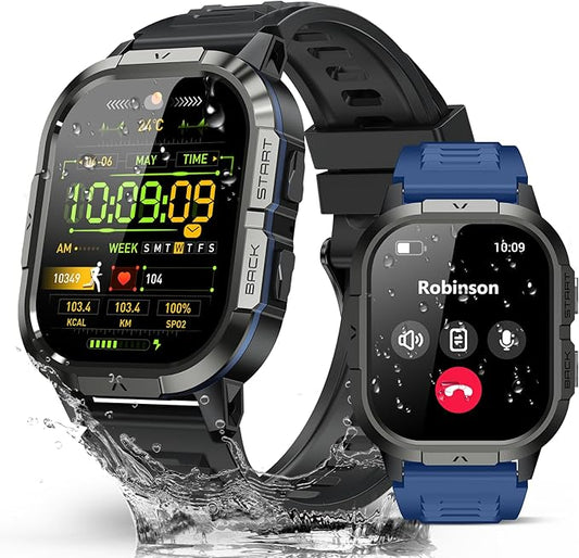 Military Smart Watches for Men-2.06”AMOLED(Answer/Make Calls), IP68 Fitness Activity Step Tracker with Sleep Monitor/110+ Sports Modes, Tactical SmartWatch for Android iOS Samsung Compatible