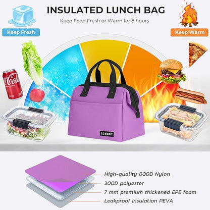 ECHSRT Large Insulated Lunch Bag for Women Men Leakproof Cooler Lunch Tote Bags for Work Travel Adult Thermal Lunchbox for Office -10L Purple