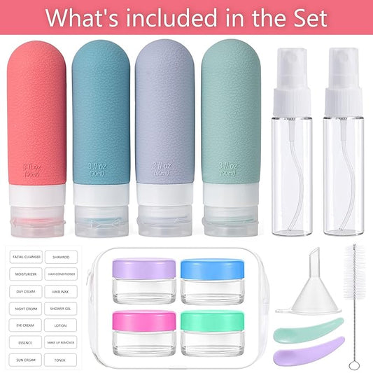 16pack Travel Bottles for Toiletries, TSA Approved LeakProof Squeezable Silicone Toiletry Containers for Shampoo, Conditioner, 3oz Portable Refillable Travel Size Liquid Containers (16Pcs/Warm Color）