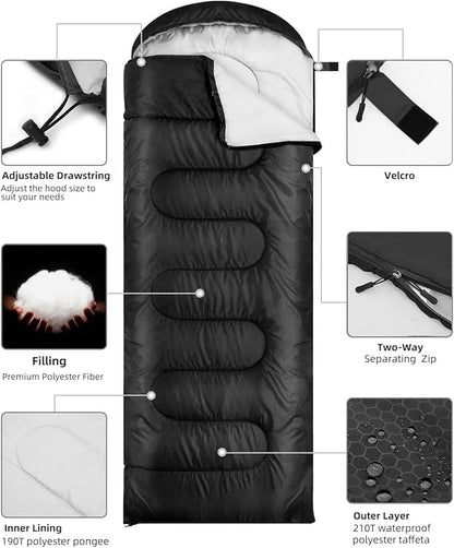 Sleeping Bags for Adults Backpacking Lightweight Waterproof- Cold Weather Sleeping Bag for Warm Camping Hiking Outdoor Travel Hunting with Camping Sleeping Bag