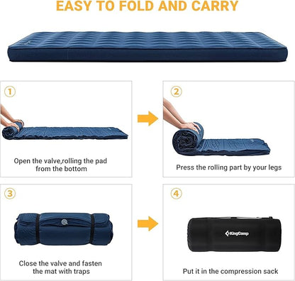 KingCamp Self Inflating Sleeping Pad for Camping with Built-in Pillow, Ultralight Sleeping Pad Camping Mat Durable for Camping Backpacking Hiking Single Double, 4 Size