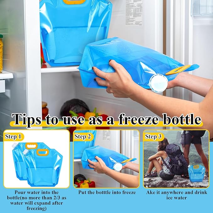 Tessco 12 Pack 1.3 Gallon Collapsible Water Storage Bag Water Container Bag Emergency Jug Foldable Plastic Storage Pouch Freezable Carrier Tank for Outdoor Sport Camping(Blue,Modern)