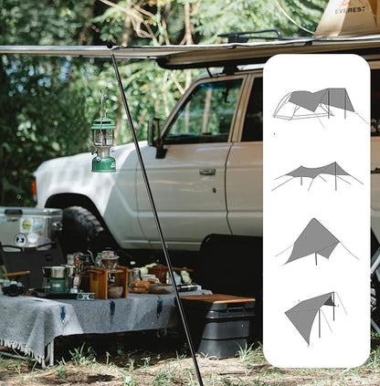 Sutekus Aluminum Poles Tarp Poles Replacement Accessories 5 Section Multifunction Aluminum Rod with Lantern Hook for Camping Shelters Canopy Support 2 Poles (Black)