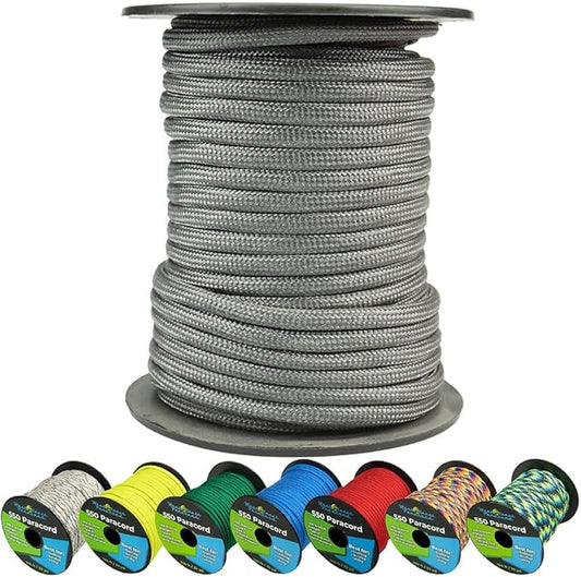 West Coast Paracord 550lb Paracord Spools – 7 Strand Type III Tactical Parachute Cord for Hiking, Camping, and Fishing – Charcoal Gray (1,000 ft)