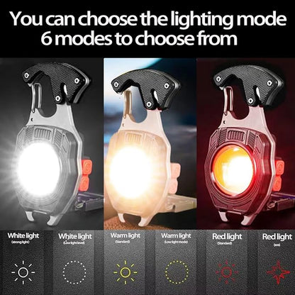 COB Keychain Work Light Keychain Flashlights 7 Light Modes 1600Lumen,Portable USB Rechargeable cob Work Light Emergency Light with Folding Bracket Bottle Opener and Magnet Base,Camping (Orange)
