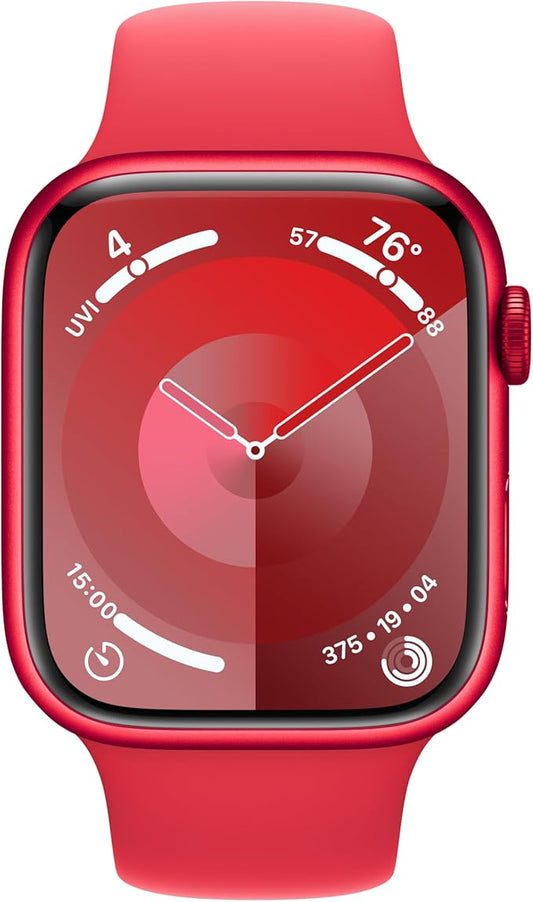 Apple Watch Series 9 [GPS 45mm] (Product) RED Aluminum Case with (Product) RED Sport Band S/M (Renewed)