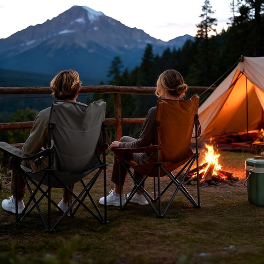 TIMBER RIDGE Oversized Folding Camping Chair for Adults, Support 550 LBS Heavy Duty with Cup Holder Side Pocket for Camp, Lawn, Picnic, Oange, 2 Pack