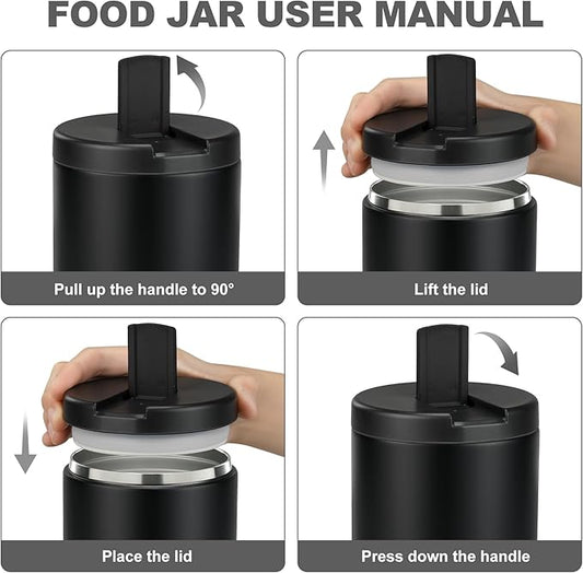 Soup Thermo for Hot Food Insulated Vacuum Food Jar with Buckle Lid, Stainless Steel Wide Mouth Leak Proof Lunch Container for School Travel