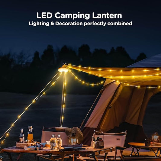 OGERY 2-Pack Camping String Lights, 2 in 1 Quick Storage 32.8FT Rechargeable Tent Lights String with 8 Lighting Modes, Hanging Waterproof Portable LED Lamp for Christmas Decor Party Bedroom Yard