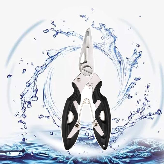 Fishing Pliers, Multi-Function Hook Remover Split Ring Fishing Gears Accessories, Stainless Steel Line Cutter with Sheath and Lanyard Fly Fishing Tools Set