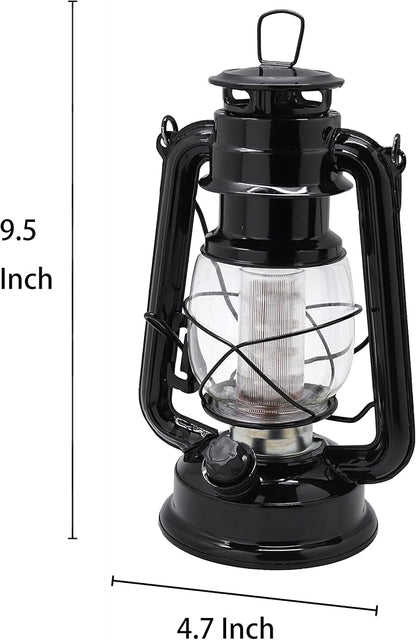 YAKii LED Vintage Metal Hanging Hurricane Lantern - 12 LED Dimmer Switch, Cold White Battery Operated Lantern for Power Outage, Indoor Camping, Outdoor Decoration (Black)