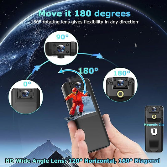 Body Camera with Audio and Video Recording, 128GB Mini Body Cam with 180° Rotating Lens, 10HR Battery & Night Vision, HD 1080P Wearable Bodycam for Law Enforcement, Hiking and Outdoor Sports