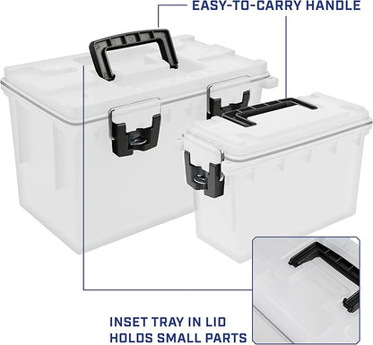 Sheffield 12722 2-Pack Combo Ammo Storage Boxes, .30 Cal and .50 Cal Field Boxes, Water and Dust Resistant, Lockable Storage Box with Handle for Hunting Gear and Bullets, Made in the USA, Frost