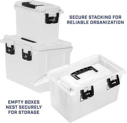 Sheffield 12722 2-Pack Combo Ammo Storage Boxes, .30 Cal and .50 Cal Field Boxes, Water and Dust Resistant, Lockable Storage Box with Handle for Hunting Gear and Bullets, Made in the USA, Frost