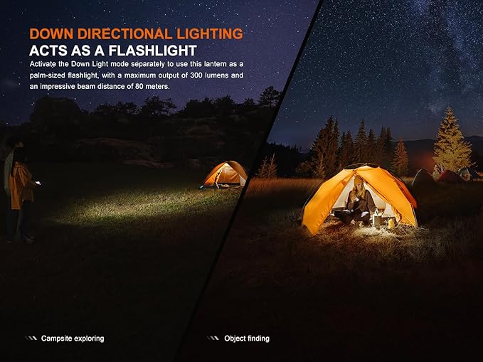 Fenix CL22R 500 Lumen Compact Lantern, USB-C Rechargeable and Multifunctional with Red Light and Colorful Ambient Lights for Camping, Hiking, Fishing (Iceberg White)