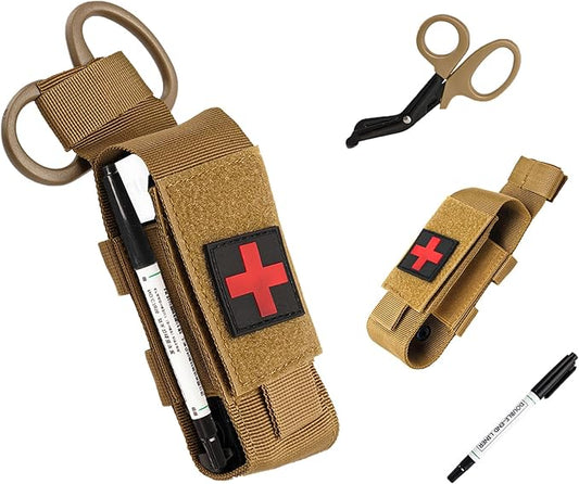 Tactical Molle Tourniquet Pouch Set with Trauma Medical Shear,Penlight,Pen,Molle Tourniquet Holder Holster Kit for Outdoor Hiking Camping Survival First Aid