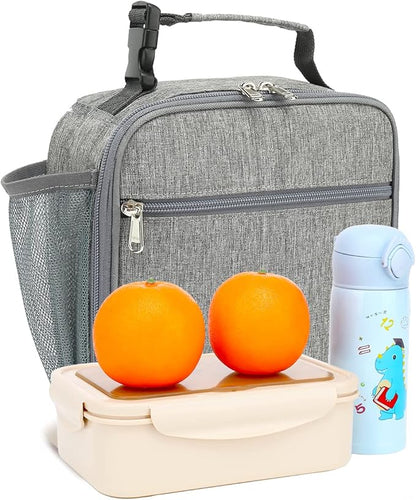 FlowFly Kids Lunch box Insulated Soft Bag Mini Cooler Back to School Thermal Meal Tote Kit for Girls, Boys(Heather Grey)