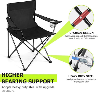 Joyfair Portable Camping Chair, Outdoor Lawn Folding Chairs for Adults, Heavy Duty Large Foldable Chairs for Beach, Fishing, Tailgating Outdoor Sport, 2 Cup Holders & Carry Bag