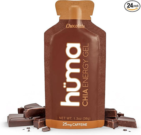 Huma Chia Energy Gel, Chocolate, 24 Gels, 1x Caffeine - Sports Nutrition for Endurance Exercise