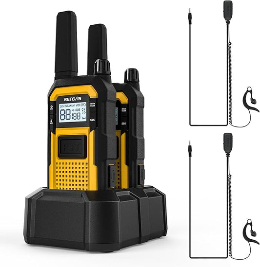 Retevis RB48 Walkie Talkies for Adults, with G-Type Earpiece, Advanced Triple Proof, Support VOX, 2000mAh, Emergency Alert, Vibration Reminder, Heavy Duty Two Way Radios(2 Pack)