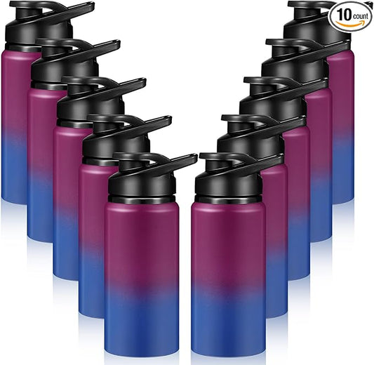 10 Pcs Reusable Aluminum Water Bottles Bulk Multicolor Outdoor Sports Water Bottles for Travel Gym Cycling Camping, Snap Lid