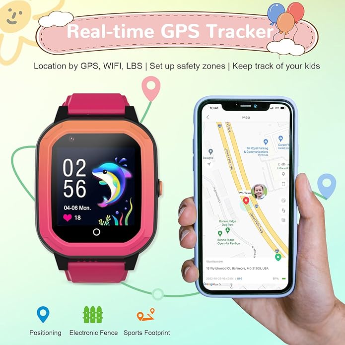 Wonlex GPS Smart Watch for Kids, 4G Smartwatch with SIM Card, 1.4" Phone Watch with Video Calls, Voice Chat, SOS, Camera, Pedometer, Alarm, Games for Boys Girls Aged 3-12 Years Old