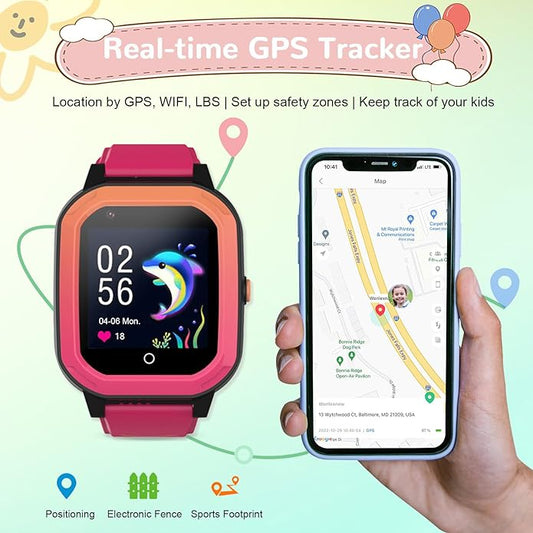 Wonlex GPS Smart Watch for Kids, 4G Smartwatch with SIM Card, 1.4" Phone Watch with Video Calls, Voice Chat, SOS, Camera, Pedometer, Alarm, Games for Boys Girls Aged 3-12 Years Old