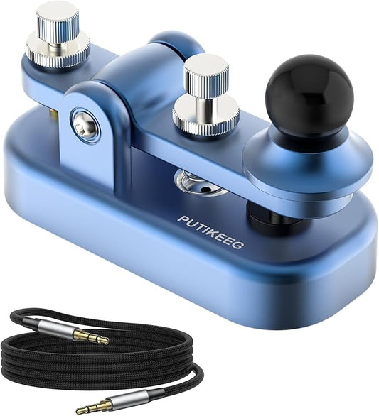 Mini Morse Radio Key CW HAM Send Telegram Double Paddle Morse Code Key with Aluminum Alloy Body Base Gold((Dark Blue)