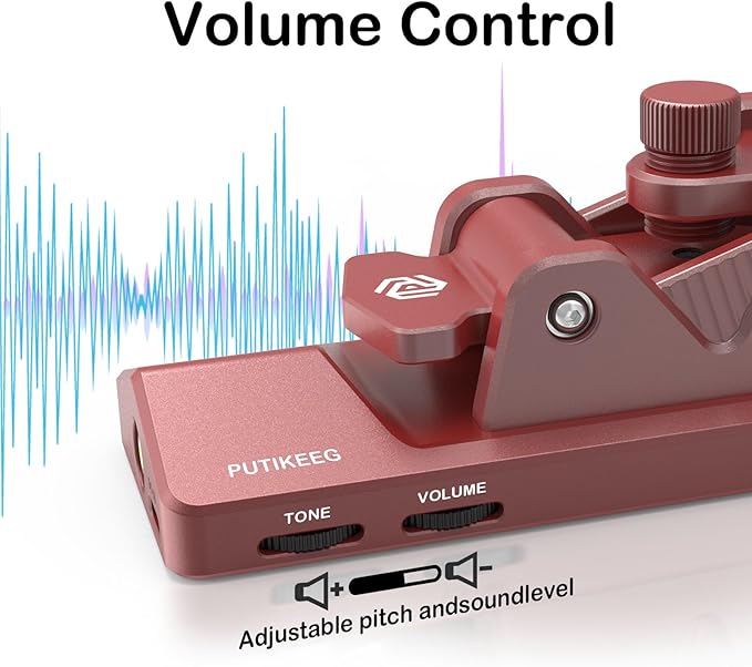 Mini CW Key Morse Radio HAM Big Double Paddle Morse Code Key Aluminum Alloy Body with Speaker Base Red