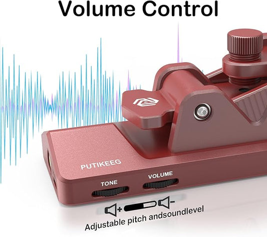 Mini CW Key Morse Radio HAM Big Double Paddle Morse Code Key Aluminum Alloy Body with Speaker Base Red