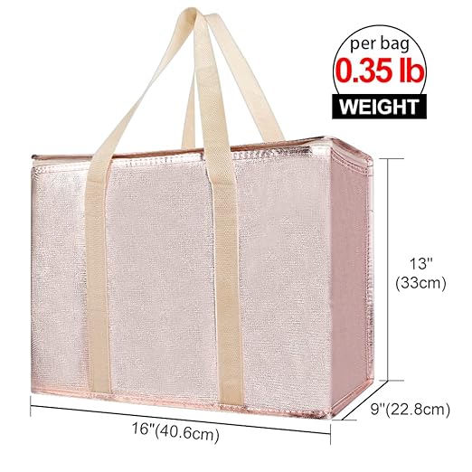 Bodaon 1-Pack Insulated Reusable Grocery Shopping Bags, X-Large Pizza Delivery Cooler Bag for Hot/Cold Food, Gold