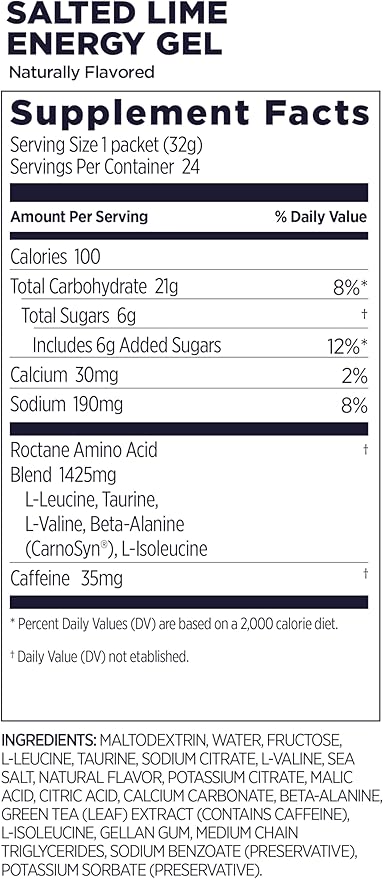 Gu Energy Roctane Ultra Endurance Energy Gel, On-The-Go Sports Nutrition for Running, Biking, Hiking or Skiing, Salted Lime, 24-Count