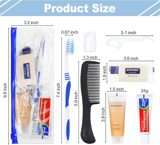 Pack of 5 Hygiene Kit, Hygiene Kit Bulk, Individually Packed, Travel Hygiene Kit with Toothbrush, Toothpaste, Comb, Shampoo, Soap and Floss Picks, Home, Suitable for Hotel, Camping, Travel
