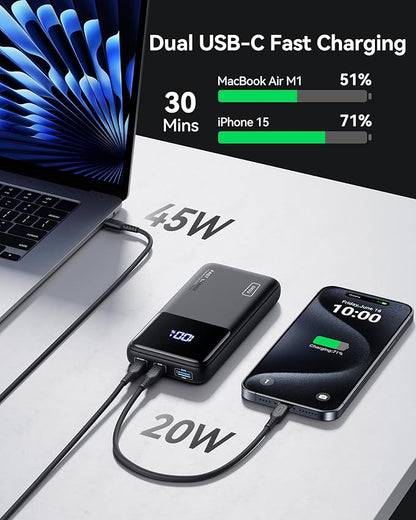 INIU Portable Charger, 20000mAh 65W Compact USB C Laptop Power Bank, PD QC Fast Charging 3-Output Battery Pack, Travel Charger for Laptop MacBook iPad Tablet Steam Deck iPhone 17 16 15 14 Samsung S24