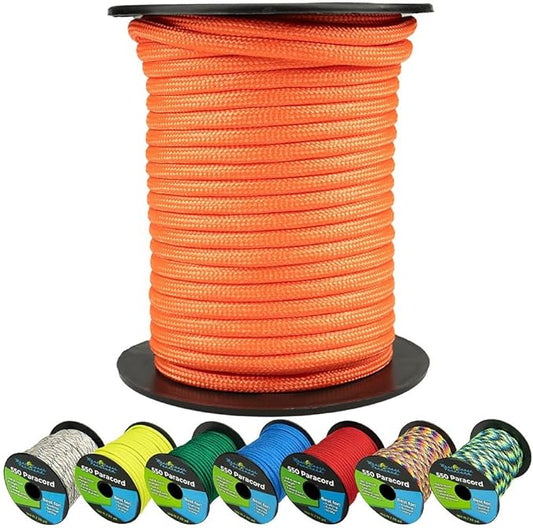 West Coast Paracord 550lb Paracord Spools – 7 Strand Type III Tactical Parachute Cord for Hiking, Camping, and Fishing – Neon Orange (1,000 ft)