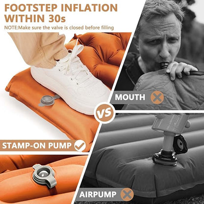Sleeping Pad for Camping, Ultralight Inflatable Camping Mat with Pillow Built-in Foot Pump Sleeping Pads, Compact & Lightweight Camp Air Mattress for Backpacking, Hiking