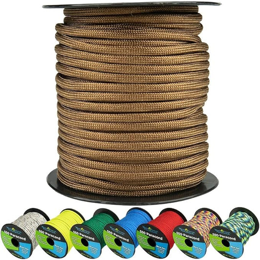West Coast Paracord 550lb Paracord Spools – 7 Strand Type III Tactical Parachute Cord for Hiking, Camping, and Fishing – Coyote Brown (100 ft)
