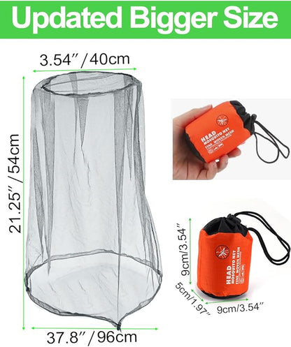 wohohoho Mosquito Head Net Mesh with Drawstring, Bug Face Netting for Hats, Mesh Face Shield for Men & Women Screen Net for Any Outdoor Lover Midges, Bugs & Gnats (4 Packs, Gray Colors, Updated Size)