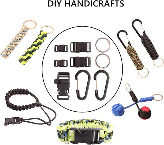 Paracord,Paracord 550 Combo Crafting Kits with 5 Types Buckles,20 Feet Each Paracord Rope (Light Rainbow Set 200feet) (E-Set)