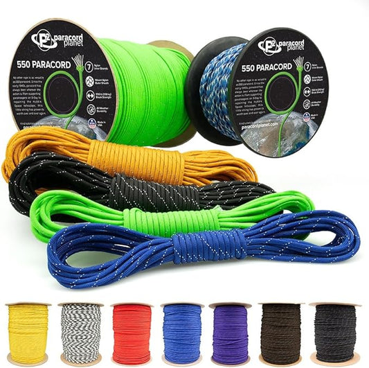 Reflective 550lb Paracord – 7 Strand Type III Nylon Parachute Cord for Hiking, Camping, and Fishing – 30+ Colors and 6 Length Options