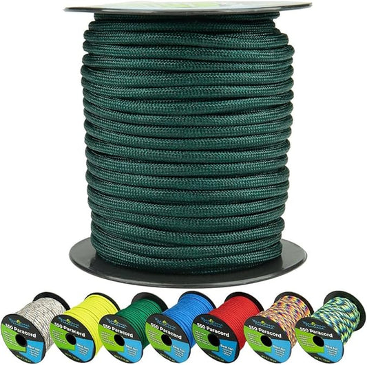 West Coast Paracord 550lb Paracord Spools – 7 Strand Type III Tactical Parachute Cord for Hiking, Camping, and Fishing – Dark Green (50 ft)